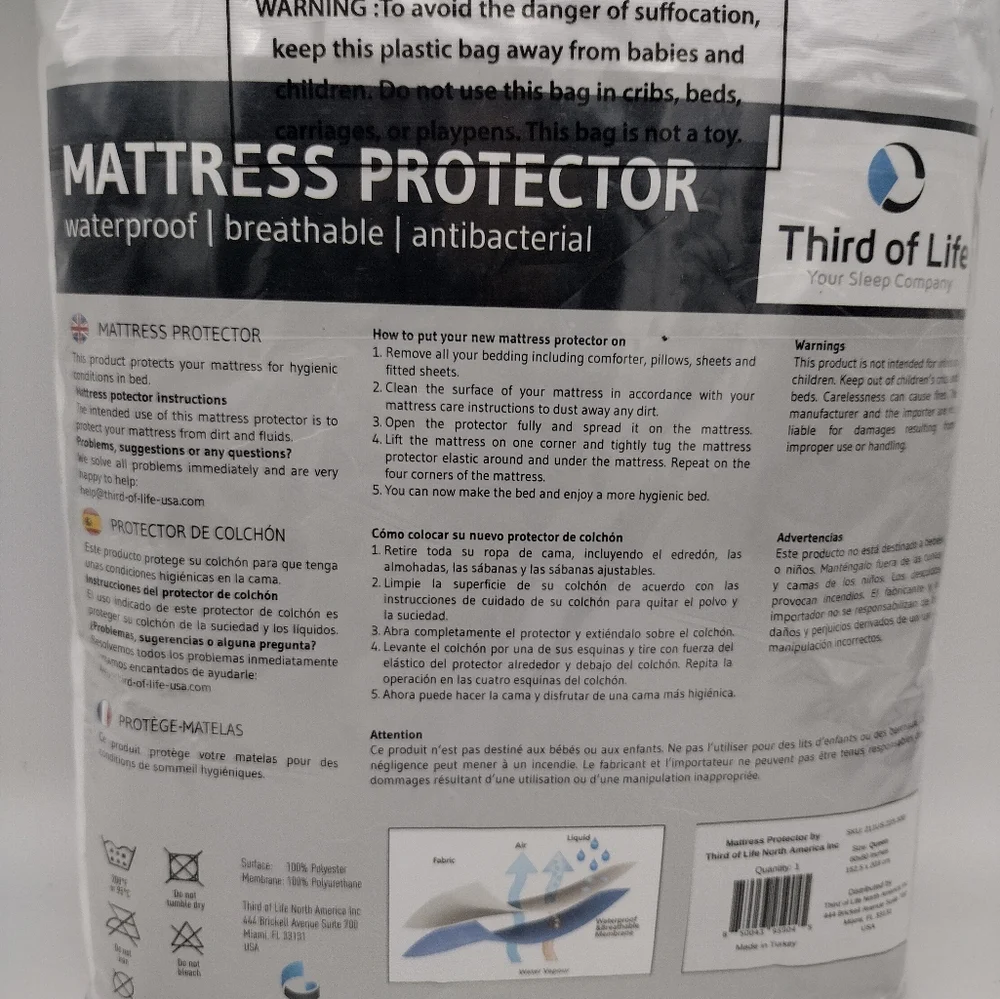 Third of Life Mattress Protector Cover NIP Queen 60' x 80